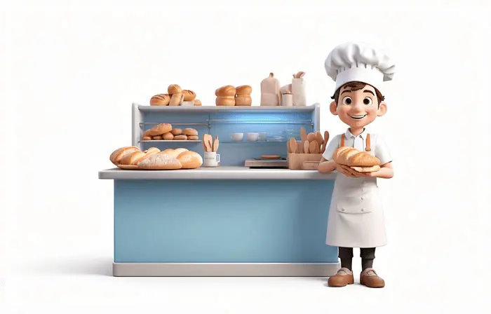 Baker with Bread Buns Croissants 3D Art Illustration